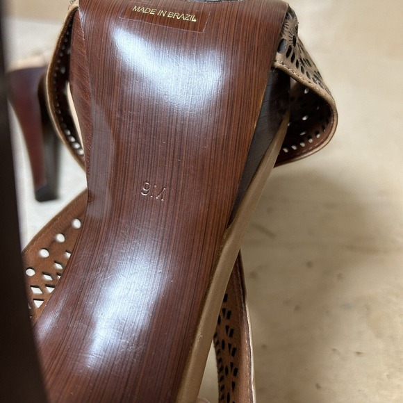 Diane Von Furstenberg Womens Heels Brown Leather Laser Cut Slingback Shoes Sz 9 - Picture 7 of 7